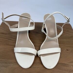 Womens‎ BP Lula White Faux Leather Slingback Block Heels Sandals Size 9 M GUC